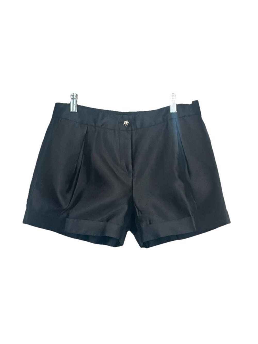 Kate Spade Shorts 4 Black Silk Blend Jeweled Button Pleated Cuffed Quiet Luxury